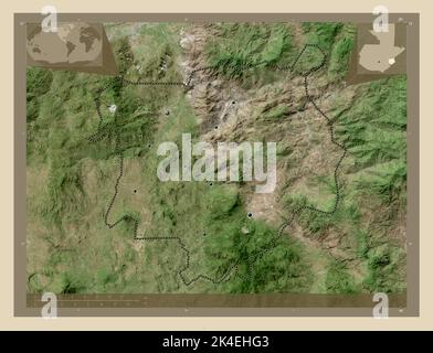 Chiquimula, department of Guatemala. High resolution satellite map. Locations of major cities of the region. Corner auxiliary location maps Stock Photo