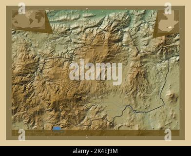 Jalapa, department of Guatemala. Colored elevation map with lakes and rivers. Corner auxiliary location maps Stock Photo