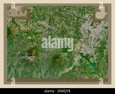 Sacatepequez, department of Guatemala. High resolution satellite map. Locations of major cities of the region. Corner auxiliary location maps Stock Photo