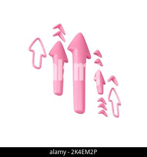 Pink 3D Arrow. Arrow rate up isolated on white background. Set of pointers icons. Vector illustration Stock Vector