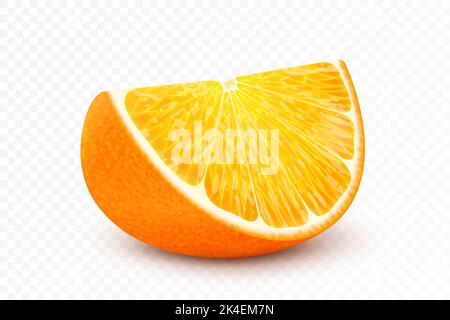Juicy orange slice isolated on white background. Realistic vector 3d illustration An element for your packaging design. Stock Vector