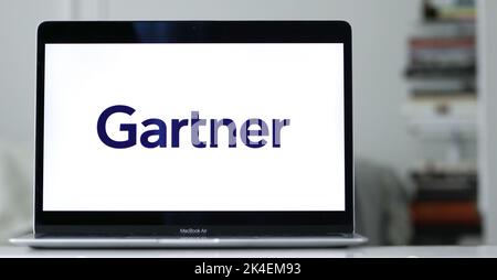 The logo of Gartner, an S&P 500 technology research corporation and consultancy, is shown on a laptop computer display. Stock Photo