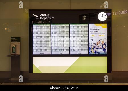 VIENNA, AUSTRIA - SEPTEMBER 14, 2022: Board at Vienna Schwechat Airport showing departing flights. Vienna Airport is the largest airport in Austria Stock Photo