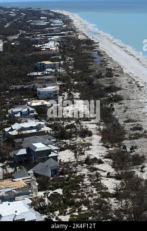 Fort Meyers, United States. 01st Oct, 2022. A U.S. Coast Guard (USCG) Air Station Clearwater MH-60 Jayhawk aircrew conducts overflights along the coast of western Florida following Hurricane Ian on October 1, 2022. Coast Guard assets are conducting search and rescue operations in response to the damages caused by Hurricane Ian. Photo by POC3 Riley Perkofski/U.S. Coast Guard/UPI Credit: UPI/Alamy Live News Stock Photo