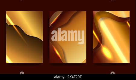 A4 abstract set of golden 3d paper illustrations. . Bright gradients. Vector design layout for presentation banners, flyers, posters and invitations Stock Vector