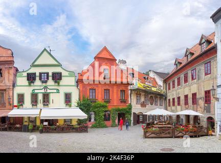 Beautiful Kajovska street with shops and cafes. Cesky Krumlov, Czech Republic Stock Photo