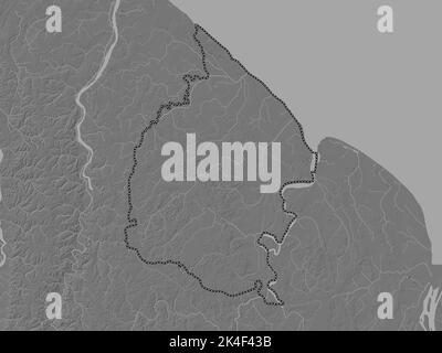 Mahaica-Berbice, region of Guyana. Bilevel elevation map with lakes and rivers Stock Photo