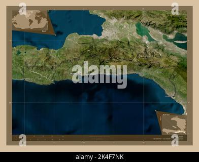 Sud-Est, department of Haiti. Low resolution satellite map. Locations ...