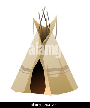 Indians wigwam hut made of felt and skins. North American tribal dwelling. Traditional home of nomadic peoples. Isolated on white background Vector Stock Vector