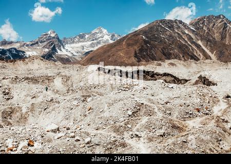 Epic Khumbu Glacier on the way to Everest Base Camp in Himalaya mountains. EBS Trekking Route. Stock Photo