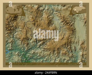 Intibuca, department of Honduras. Colored elevation map with lakes and ...
