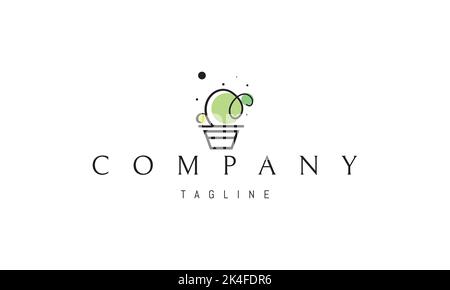 Vector logo on which an abstract image of a cactus in a pot in a cartoon style. Stock Vector