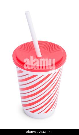 Plastic Soda Cup With Straw Cut Out on White. Stock Photo