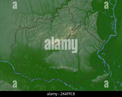 Baranya, county of Hungary. Elevation map colored in wiki style with