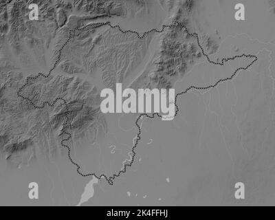 Borsod-Abauj-Zemplen, county of Hungary. Grayscale elevation map with lakes and rivers Stock Photo