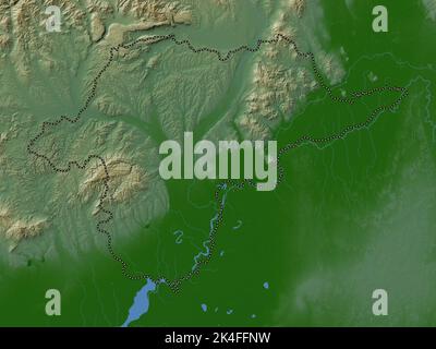 Borsod-Abauj-Zemplen, county of Hungary. Colored elevation map with lakes and rivers Stock Photo