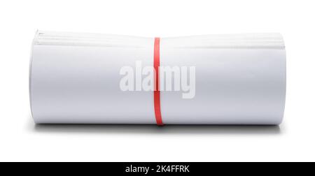 Large Rolled Newspaper Front Cut Out on White. Stock Photo