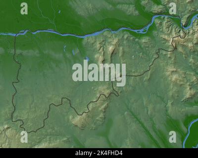 Komarom-Esztergom, county of Hungary. Colored elevation map with lakes