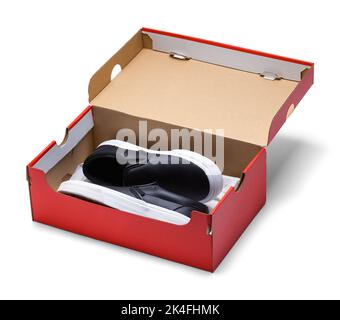 Pair of Shoes in Box Cut Out on White. Stock Photo