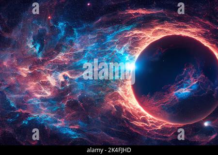 Deep space. Science fiction wallpaper, planets, stars, galaxies and nebulas in awesome cosmic image. Stock Photo