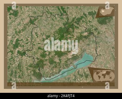 Veszprem, county of Hungary. Low resolution satellite map. Corner auxiliary location maps Stock Photo