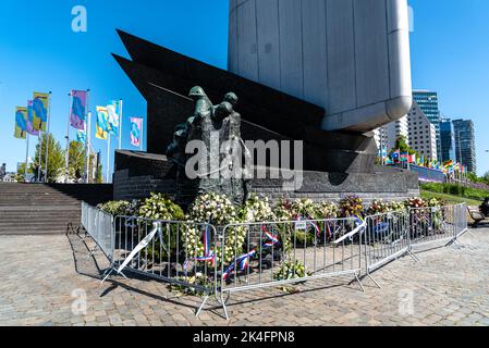 Rotterdam, Netherlands - May 8, 2022: De Boeg. The Bow war memorial in Rotterdam in remembrance of the Merchant Fleet sailors who perished in the seco Stock Photo