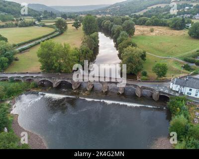 aerial view of Crickhowell Bridge over the River Usk in Wales Stock ...