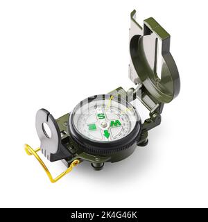 Military precision compass isolated on white Stock Photo