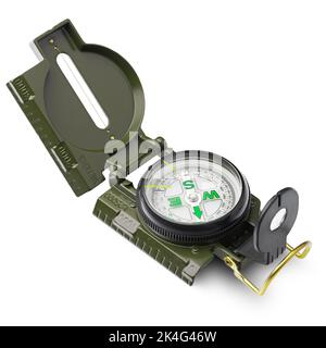 Military precision compass isolated on white Stock Photo