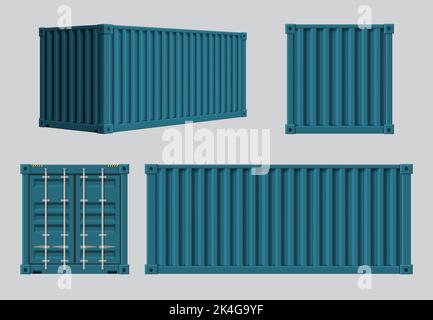 Cargo containers. Realistic open and closed steel cage for various transportation products shipping storage decent vector containers realistic Stock Vector