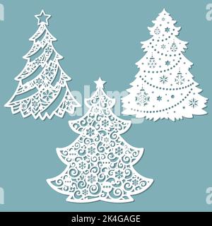 Set of templates for laser cutting. Christmas trees . Vector Stock Vector