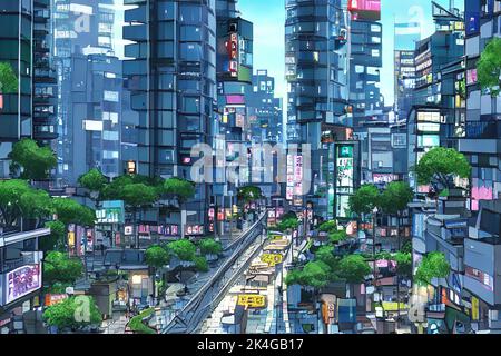 Anime 4800x2400 anime city building women umbrella night painting digital  art SeerLight | Cityscape wallpaper, City wallpaper, Desktop wallpaper art