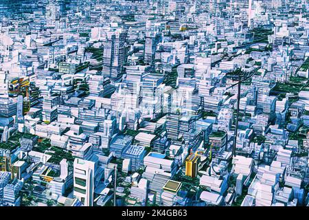 Anime japanese city landscape. Town street urban building. Downtown house in anime style colorful Stock Photo