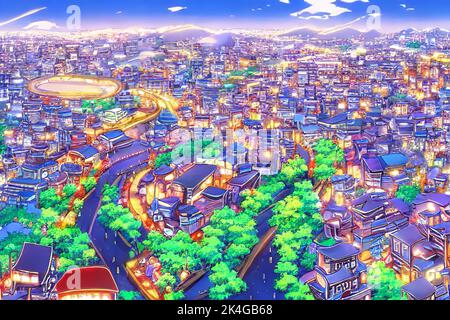 Anime japanese city landscape. Town street urban building. Downtown house  in anime style colorful Stock Photo - Alamy