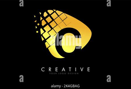 Letter C Design with golden Shattered Blocks Vector Illustration. Pixel art of the C letter logo. Stock Vector