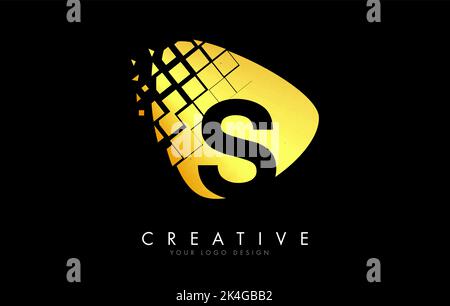 Letter S Design with golden Shattered Blocks Vector Illustration. Pixel art of the S letter logo. Stock Vector