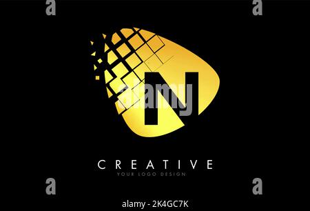 Letter N Design with Colorful Pink and Blue Shattered Blocks Vector Illustration. Pixel art of the N letter logo. Stock Vector