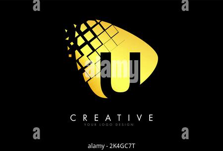 Letter  U  Design with golden Shattered Blocks Vector Illustration. Pixel art of the U letter logo. Stock Vector