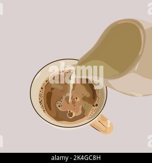 Coffee preparation Milk pouring art. Vector illustration Stock Vector