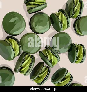Green macaroons with cream. Vector illustration Stock Vector