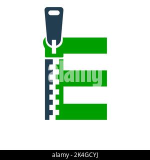 Initial Letter E Zipper Logo For Fashion Cloth, Embroidery and Textile Symbol Identity Vector Template Stock Vector