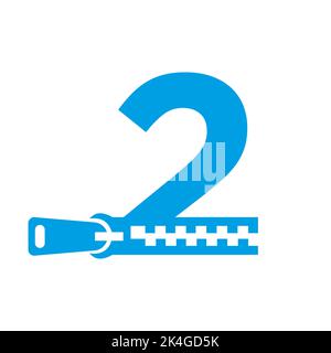 Initial Letter 2 Zipper Logo For Fashion Cloth, Embroidery and Textile Symbol Identity Vector Template Stock Vector