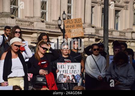 London, England, UK. 2nd Oct, 2022. Feminist protesters gathered in Piccadilly Circus as part of the ongoing protests demanding justice for Mahsa Amini and other victims of the Iran regime, and calling for women's rights and freedom in Iran. (Credit Image: © Vuk Valcic/ZUMA Press Wire) Stock Photo