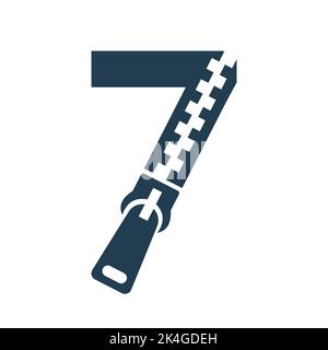 Initial Letter 7 Zipper Logo For Fashion Cloth, Embroidery and Textile Symbol Identity Vector Template Stock Vector