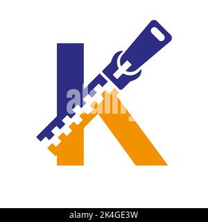 Initial Letter K Zipper Logo For Fashion Cloth, Embroidery and Textile Symbol Identity Vector Template Stock Vector