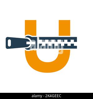 Initial Letter U Zipper Logo For Fashion Cloth, Embroidery and Textile Symbol Identity Vector Template Stock Vector