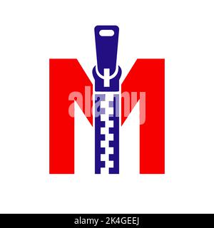 Initial Letter M Zipper Logo For Fashion Cloth, Embroidery and Textile Symbol Identity Vector Template Stock Vector