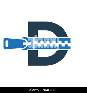 Initial Letter D Zipper Logo For Fashion Cloth, Embroidery and Textile Symbol Identity Vector Template Stock Vector