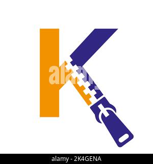 Initial Letter K Zipper Logo For Fashion Cloth, Embroidery and Textile Symbol Identity Vector Template Stock Vector