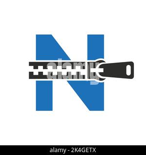 Initial Letter N Zipper Logo For Fashion Cloth, Embroidery and Textile Symbol Identity Vector Template Stock Vector